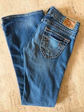True Religion Women's Blue Boot-Cut Jeans with Signature Stitching